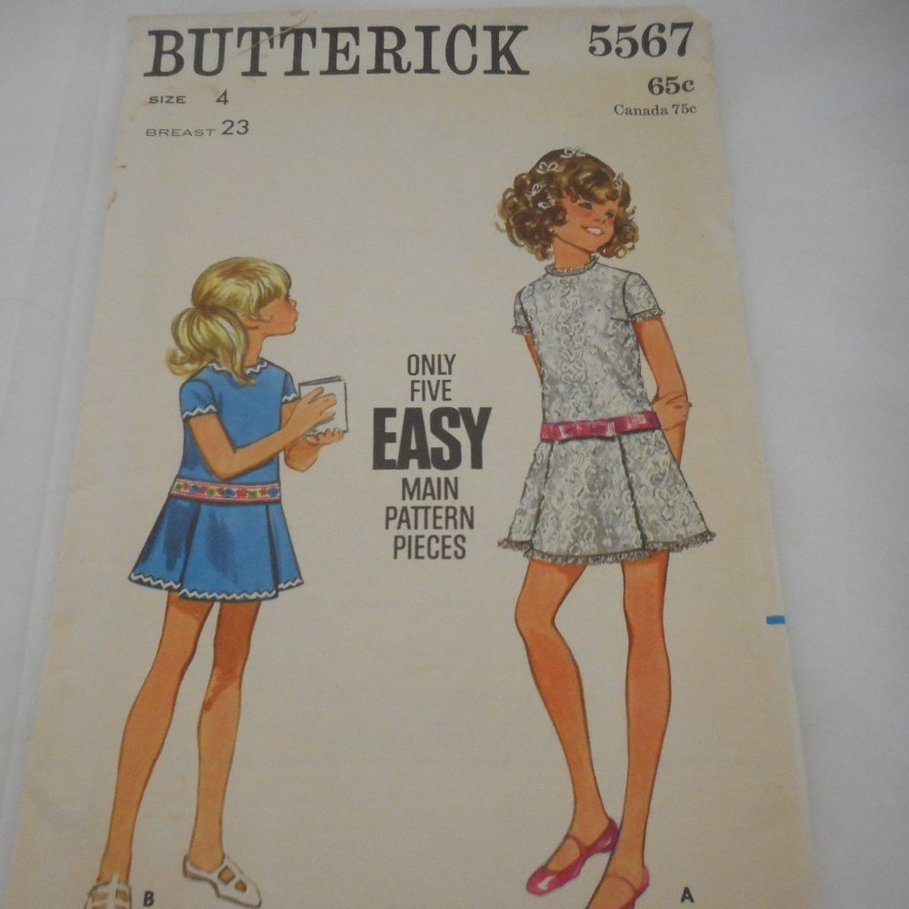 Vintage 70s Girls Butterick dress pattern 5567